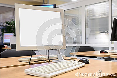 Monitor screen in office interior.