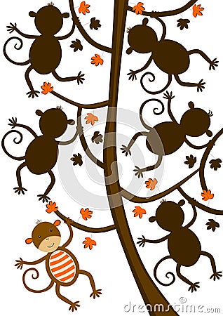 Monkey hanging on tree silhouette shape game