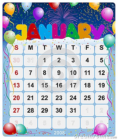Monthly Calendar - January 1 Stock Image - Ima