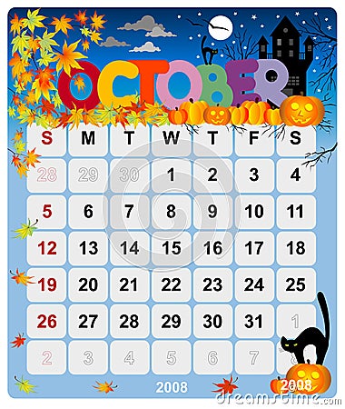 Monthly Calendar - October 1 Stock Photo - Ima