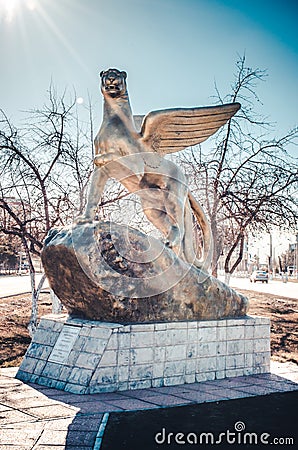 The monument of the Snow leopard in Kazakhstan