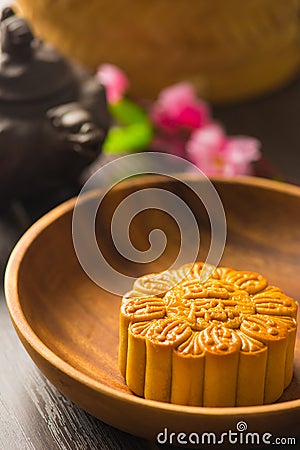 Mooncake for Chinese mid autumn festival foods. The Chinese word