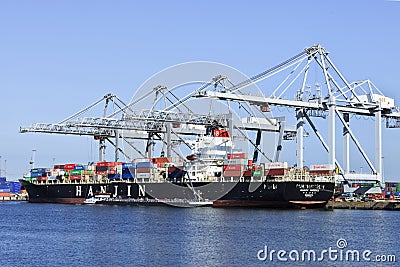 Moored container ship Port of Rotterdam