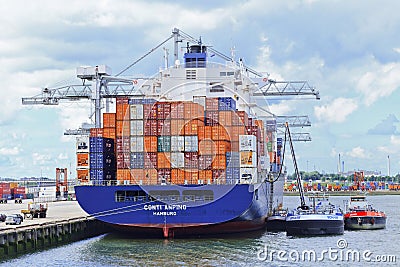 Moored Container ship, Port of Rotterdam, Holland
