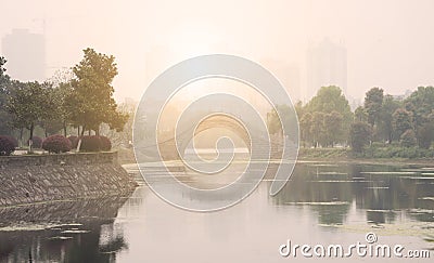 Morning city park in china