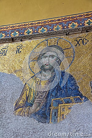 Mosaic of Jesus on the wall, Hagia Sophia Istanbul