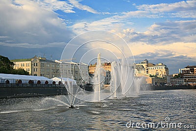 Moscow, fountains on river