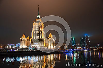 MOSCOW-JANUARY 5:The Radisson Royal Hotel at night on January 5,2014 in Moscow, Russia. The Radisson Royal Hotel, Moscow is a hist