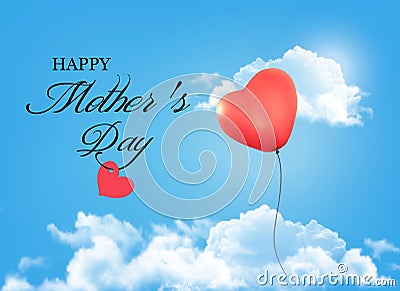 Mother day background. Holiday heart-shaped balloon in a blue sk