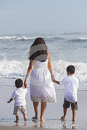 Mother Parent Boy Children Family Walking on Beach