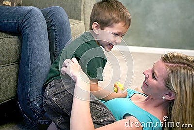 Mother and son playing