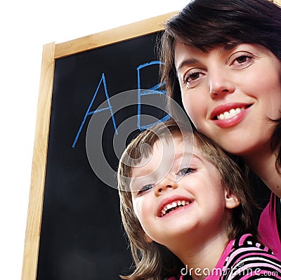 Mother teaches daughter to read