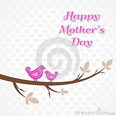 Mothers day greeting with birds on branch