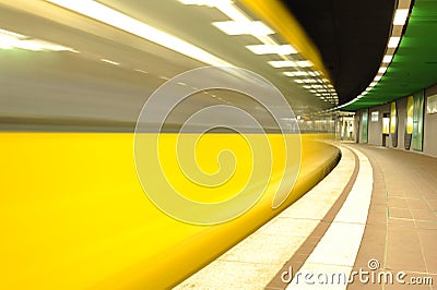 Motion blurred speed train in subway