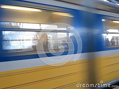 Motion blurred subway train