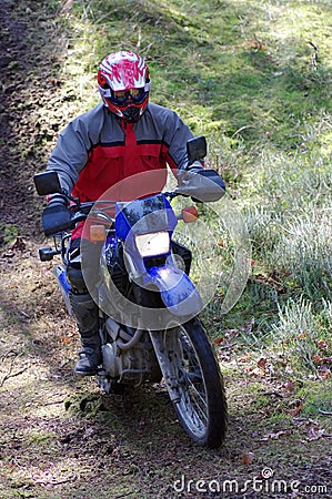 Motocross rider in dirt path