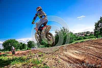 Motocross rider on the race