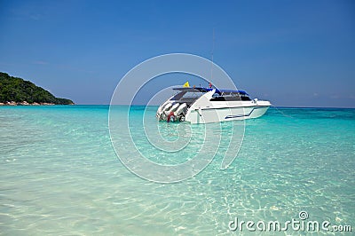 Motor boats on turquoise water of Indian Ocean