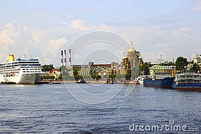 Motor ship on the river Neva in St. Petersburg, Russia