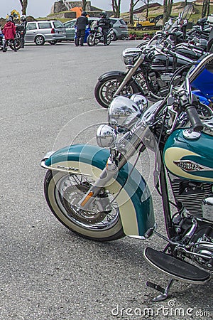 Motorbike meeting at fredriksten fortress, bikes lined up