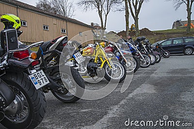 Motorbike meeting at fredriksten fortress, bikes lined up