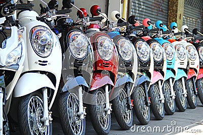 Motorbikes in a row with perspective