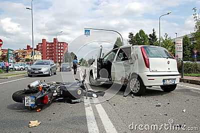 Motorcycle crash in urban area