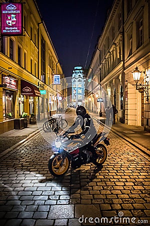 Motocycle at night in Wroclaw