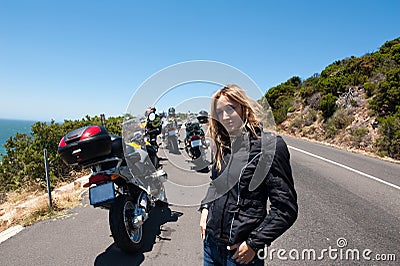A motorcycle portrait of a young woman.