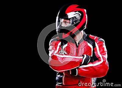 Motorcyclist in red equipment