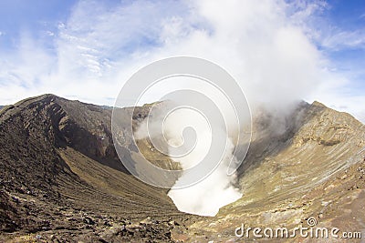 Mount Bromo, which produces smoke