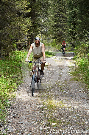 Mountain bikers on old rural road