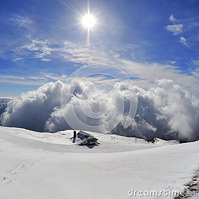 Mountain chalet in winter