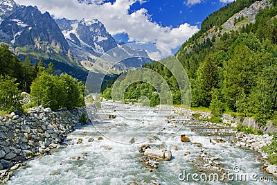 Mountain landscape on alps with river