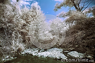 Mountain river with stones infrared photo