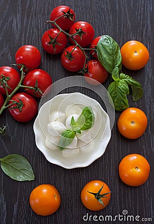 Mozzarella, cherry tomatoes and basil
