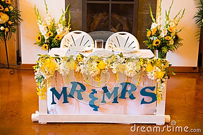 Mr and Mrs Bride and Groom Wedding Table