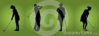 Cuatro mujeres jugando golf. Cuatro mujeres jugando golf.