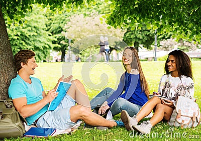 Multi ethnic students in a park