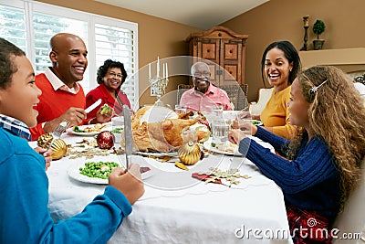 Multi Generation Family having Christmas Meal