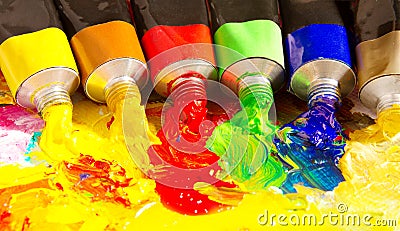 Multicolored tubes of paint