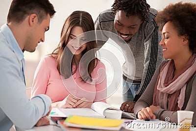 Multiethnic Group of College Students Studying Together