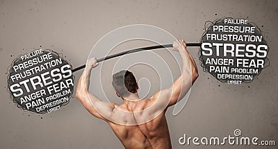 Muscular man fighting with stress