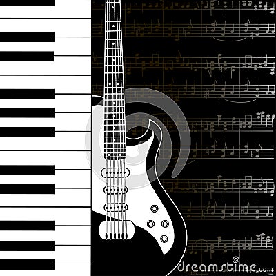 Music background with keyboard, guitar and stave notes