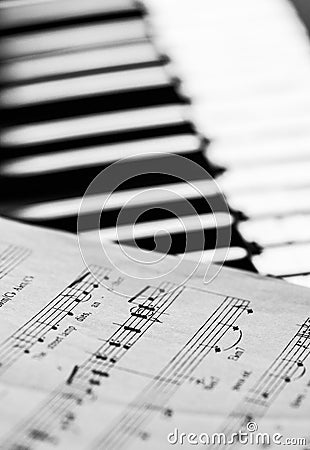 Music notes and piano keys