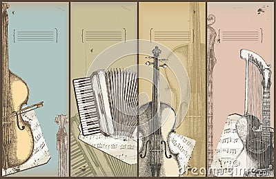 Music theme banners - instruments drawing