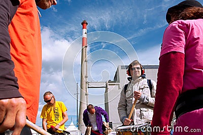 Musicians play music near the Nuclear Power Plant