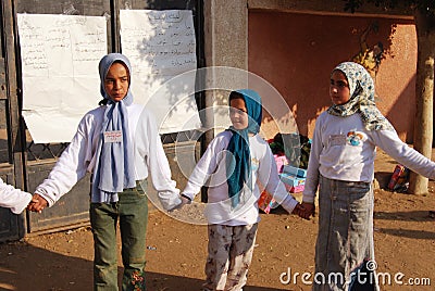 Muslim Girls playing at school in Egypt