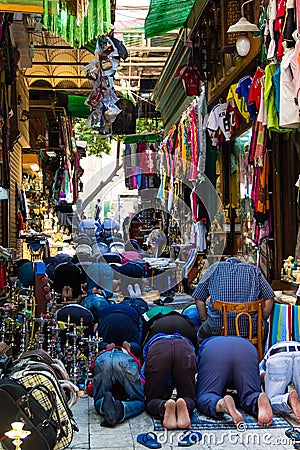 Muslim Praying at Khan el-Khalili Bazaar, Cairo in Egypt