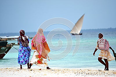 Muslim women enjoying the beach, Zanzibar